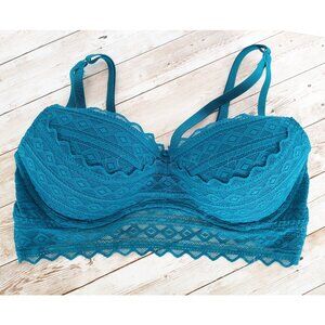 Pink by VS Size Large Strappy Front Lace Bralette Victorias Secret Pushup Padded